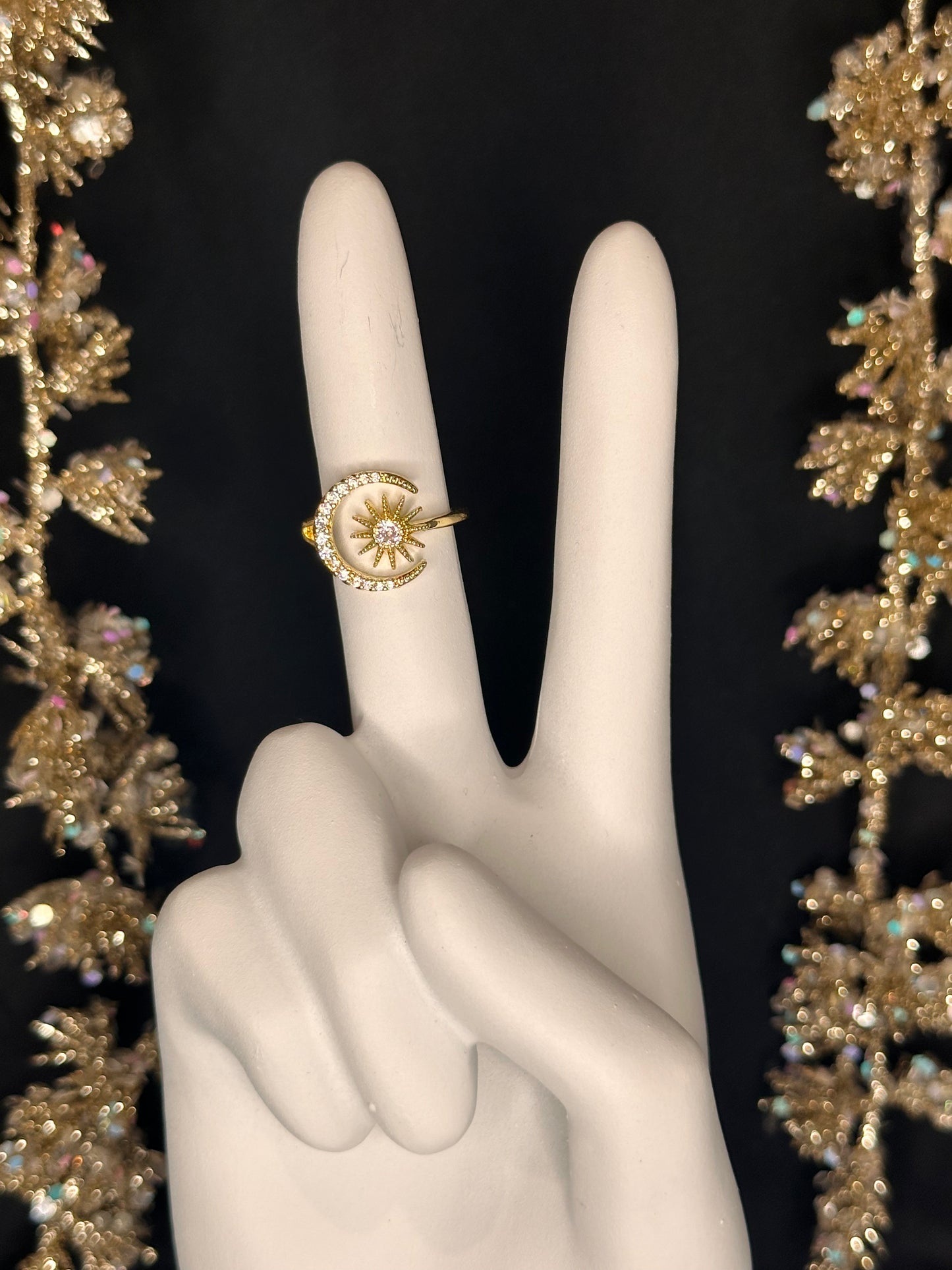 Mythical Sun & Moon Copper Micro-Inlaid Cubic Zirconia Split Ring