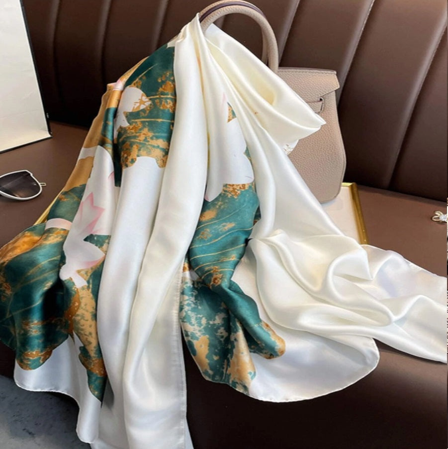 Lotus Flower Printed Satin Scarf