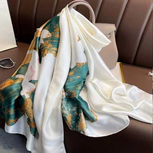 Lotus Flower Printed Satin Scarf