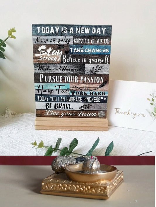 Inspirational Quotes For Desktop Decoration, Motivational Slogans, Wooden Tabletop Decoration