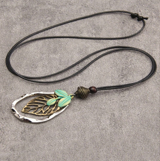 Vintage Forest Hollow Out Leaf Sweater Chain Long Necklace