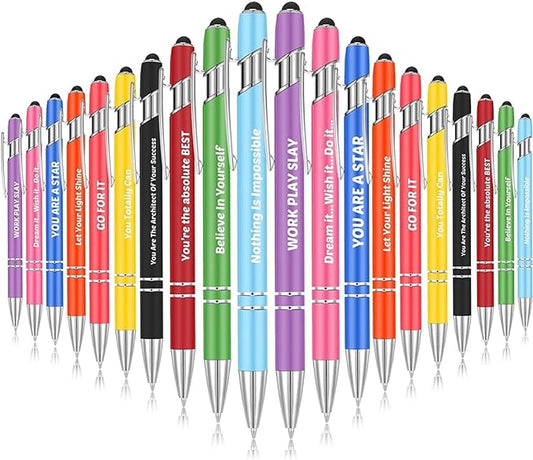 Inspirational Ballpoint Pen, 14CM Motivational Quotes Pen Screen Touch Metal Pen Black Ink Stylus Pens (10 Positive Style)